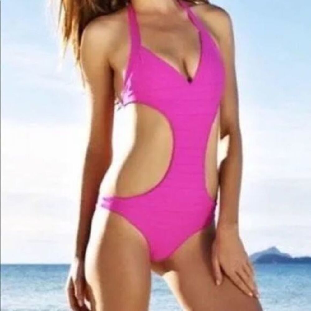 NEW Mikoh Monokini one piece bathing suit  in NEON ORANGE size small with liner